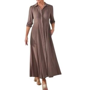SOFT SURROUNDINGS Brown Laurel Modest Maxi Shirt Dress Gauzey - Sz XS